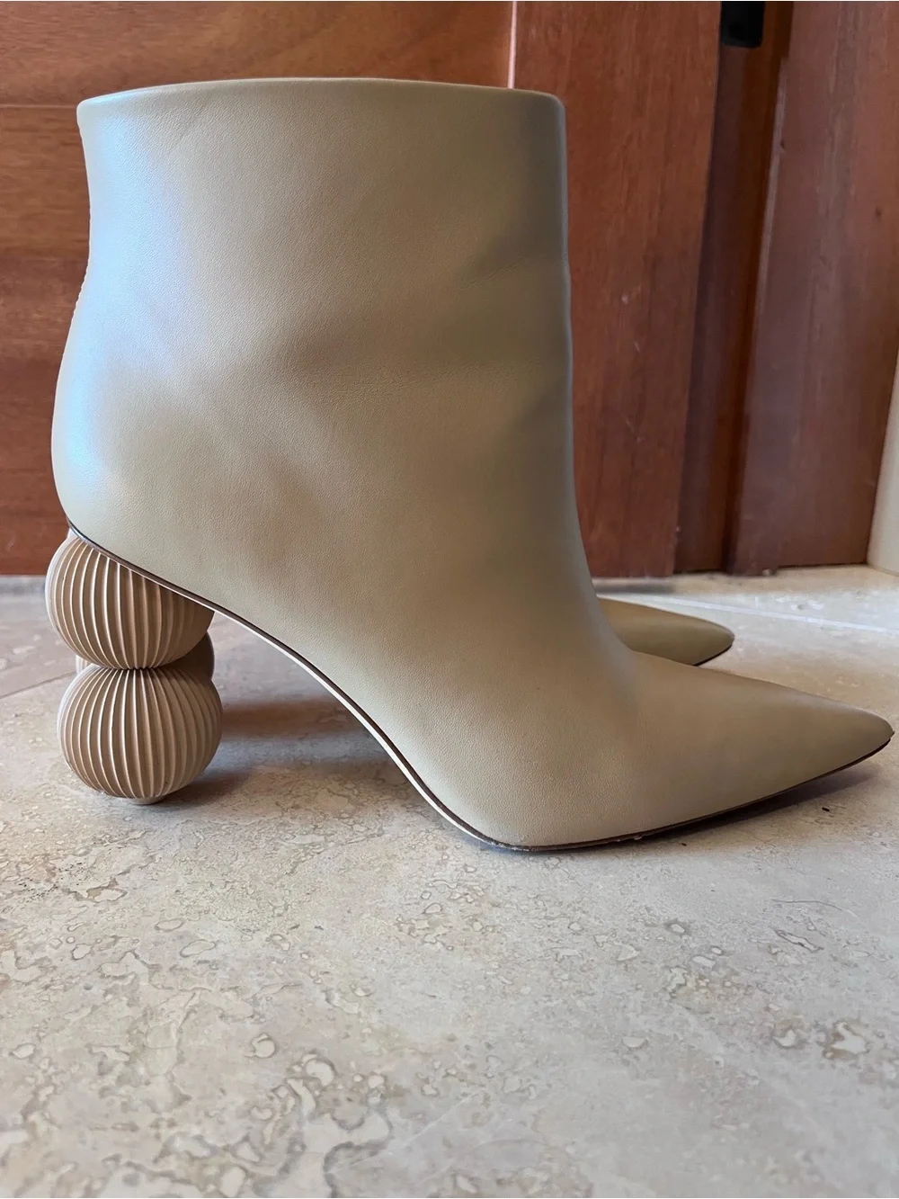 Cult Gaia Pointed-Toe Cream Ankle Booties